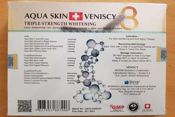 Aqua Skin Veniscy Triple Strength Glutathione Skin Whitening 10 Sessions Injection