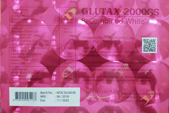 Glutax 2000gs ReCombined White Skin Whitening 10 Sessions Injection
