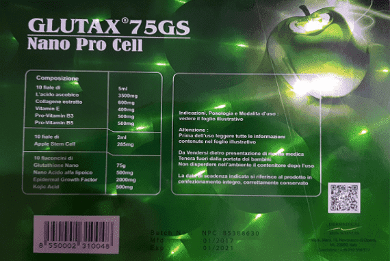 Glutax 75GS Nano Pro Cell Skin Whitening Glutathione 10 Sessions Injection