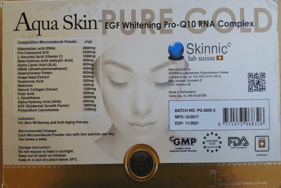 Aqua Skin Pro Q10 RNA Complex Pure Gold Glutathione Skin Whitening 24 Sessions Injection