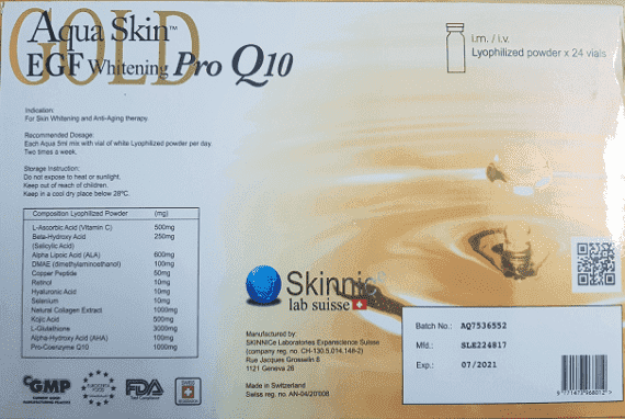 Aqua Skin EGF Whitening Pro Q10 Glutathione Skin Whitening 24 Sessions Injection