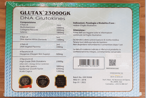 Glutax 23000GK DNA Glutokines Skin Whitening 4 Sessions Injection