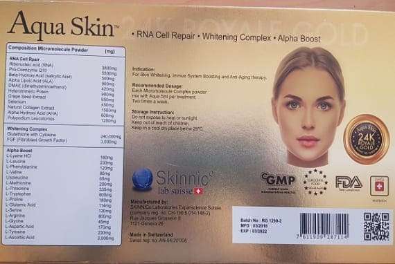 Aqua Skin  24K Royale Gold Glutathione Skin Whitening 10 Sessions Injection