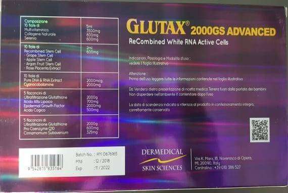 Glutax 2000gs Advanced ReCombined White RNA Active Cells 10 Sessions Injection 