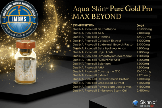 Aqua skin pure gold pro max beyond  trina pico cell supreme glutathione injection